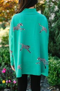 Quick Decisions Kelly Green Cheetah Sweater