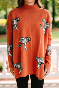 Quick Decisions Rust Orange Tiger Sweater