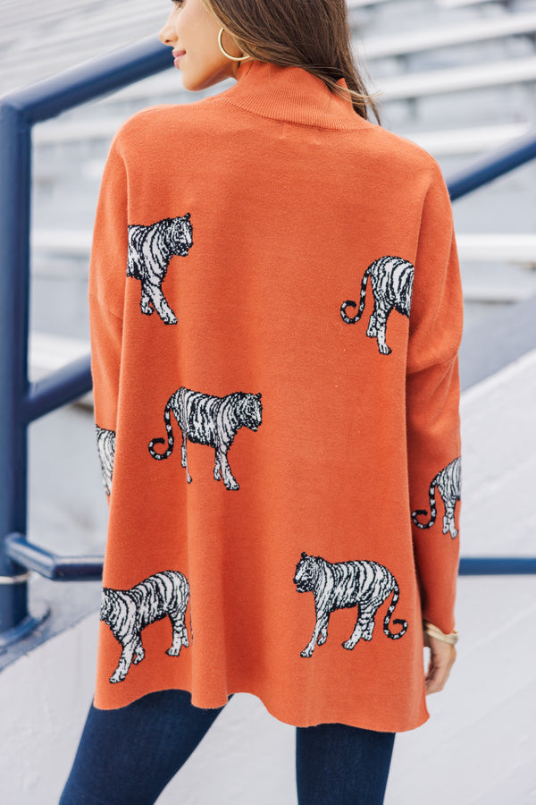 Quick Decisions Rust Orange Tiger Sweater