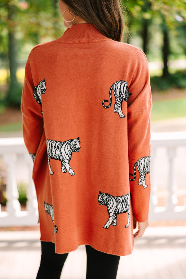 Quick Decisions Rust Orange Tiger Sweater