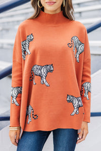 Quick Decisions Rust Orange Tiger Sweater