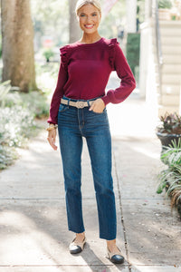 Reach Out Wine Red Ruffled Sweater