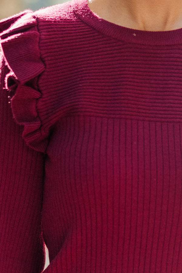 Reach Out Wine Red Ruffled Sweater