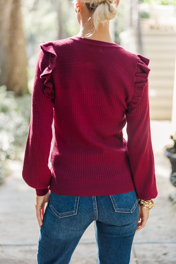 Reach Out Wine Red Ruffled Sweater