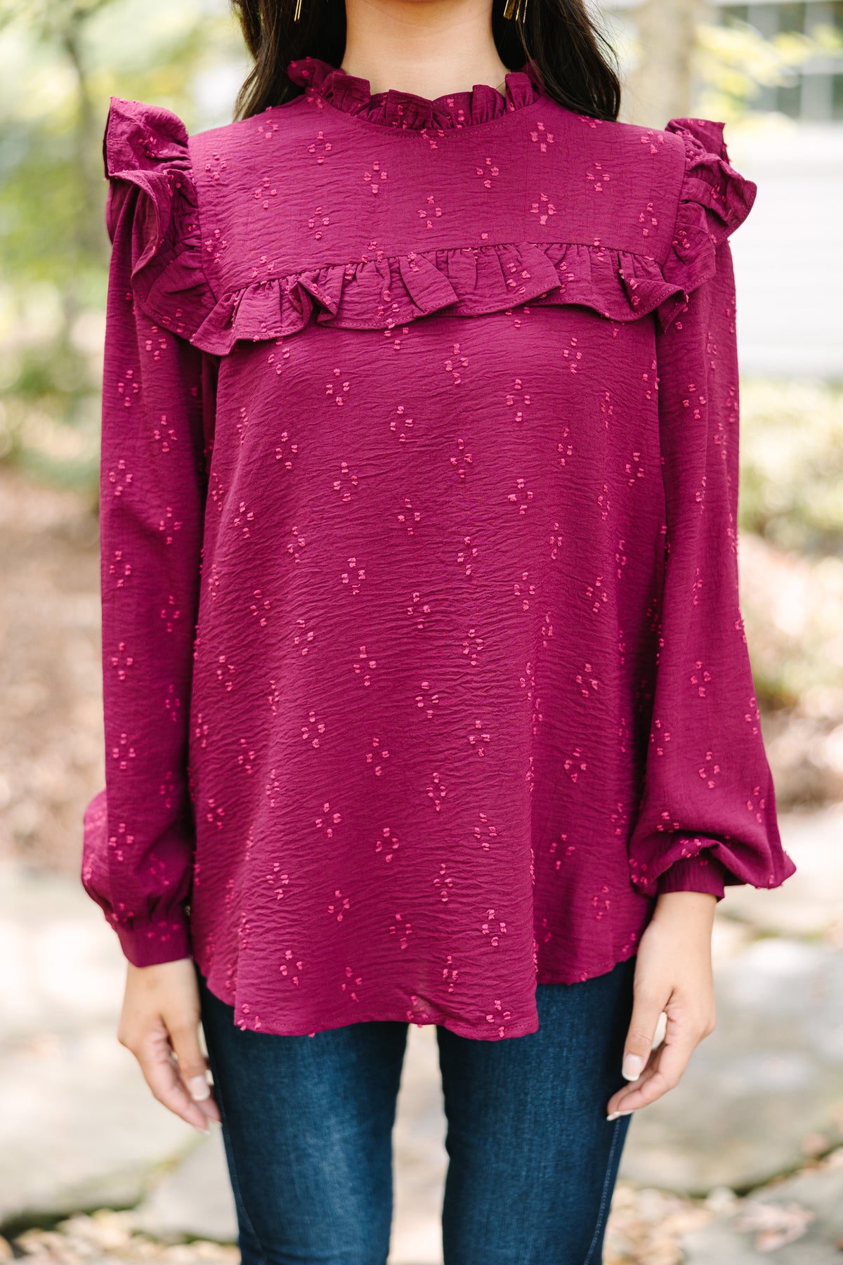 Romantic History Burgundy Red Ruffled Blouse – Shop the Mint