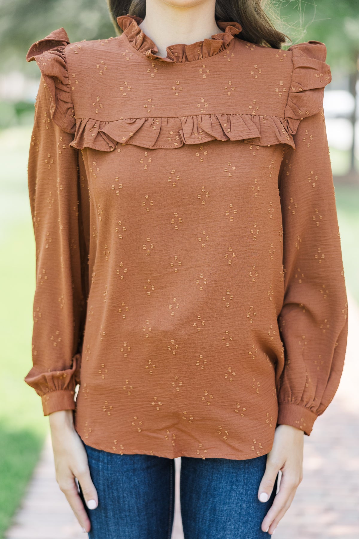 Romantic History Brown Ruffled Blouse – Shop the Mint
