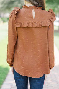 Romantic History Brown Ruffled Blouse