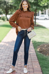 Romantic History Brown Ruffled Blouse