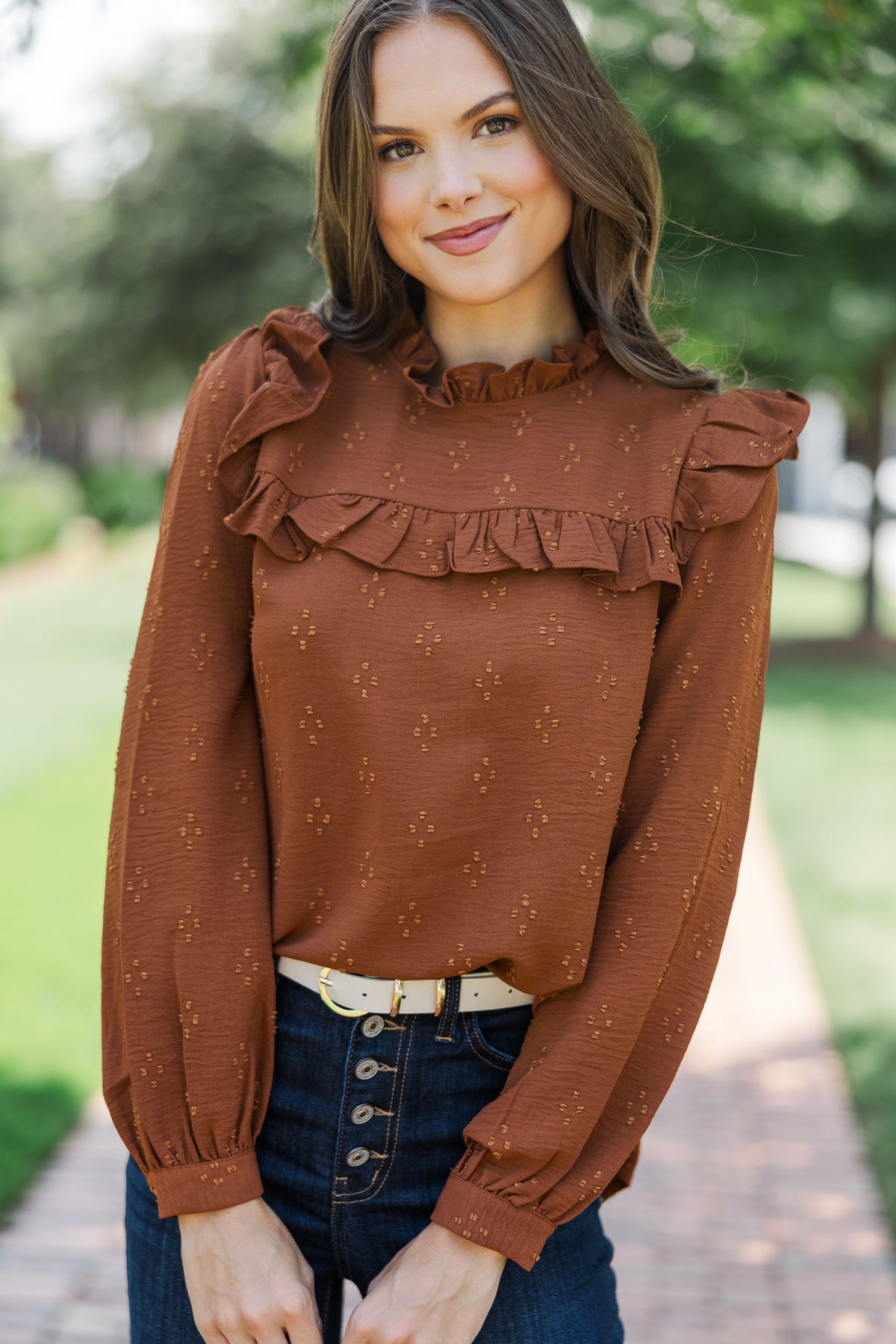 Romantic History Brown Ruffled Blouse – Shop the Mint