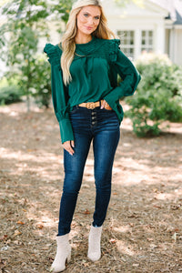 Save Your Applause Emerald Green Ruffled Blouse