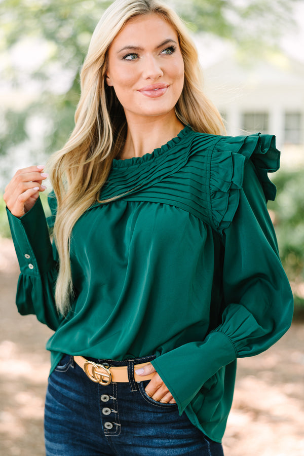 Save Your Applause Emerald Green Ruffled Blouse Shop the Mint Save Your Applause Emerald Green Ruffled Blouse Shop the Mint