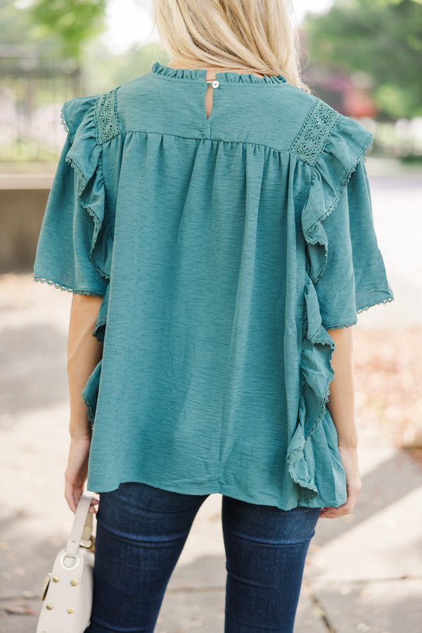 Step It Up Emerald Green Ruffled Blouse