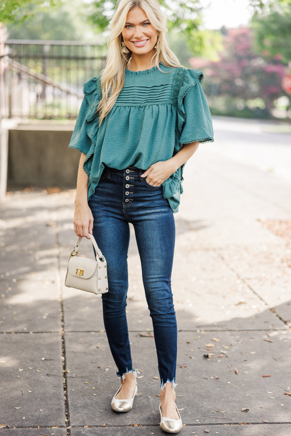 Step It Up Emerald Green Ruffled Blouse