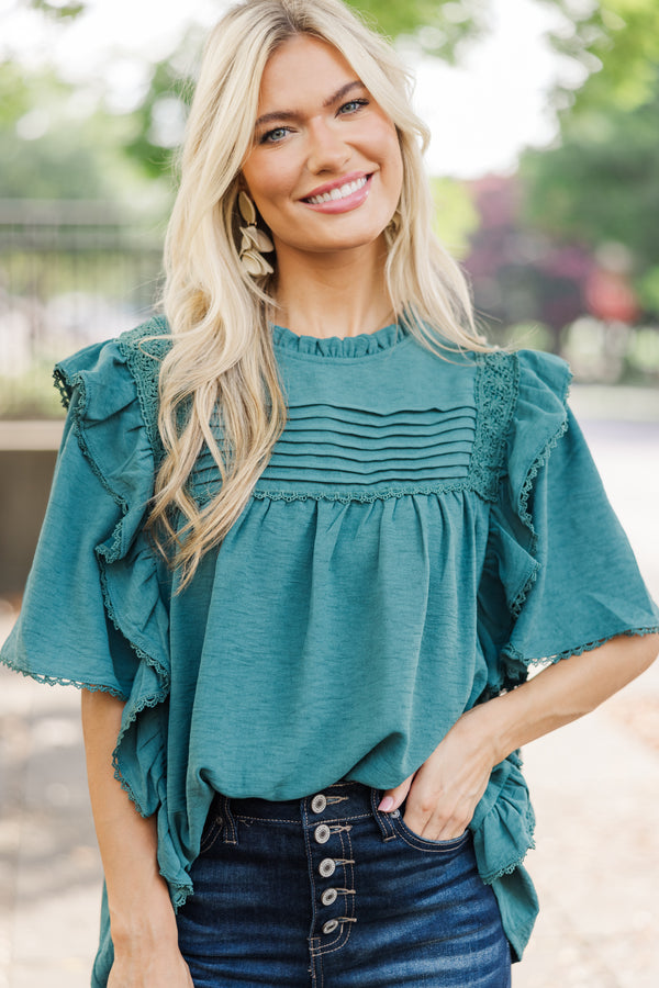 Step It Up Emerald Green Ruffled Blouse