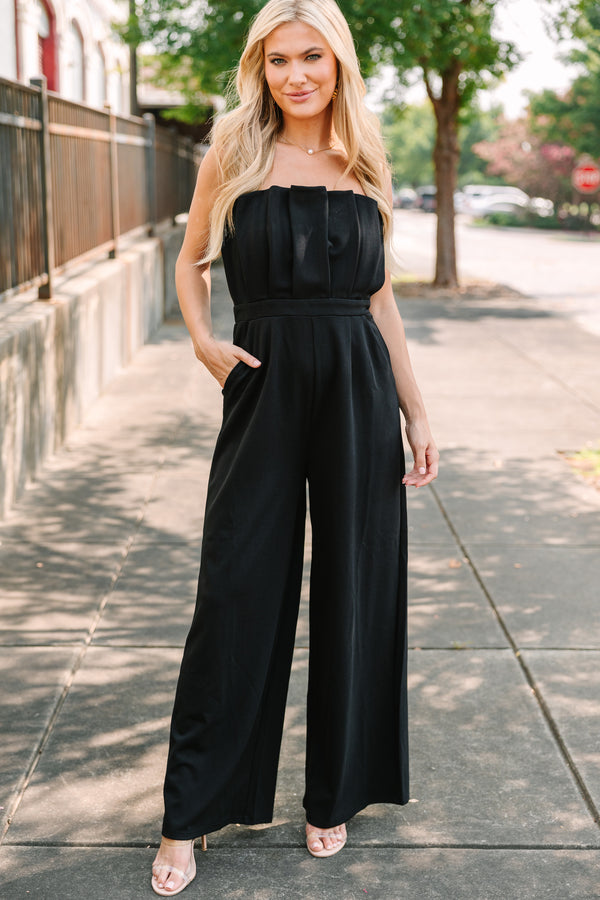dress black jumpsuit Sahana Bishop Sleeve Plunge Jumpsuit