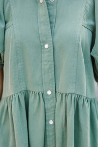 Well Known Olive Green Denim Babydoll Dress