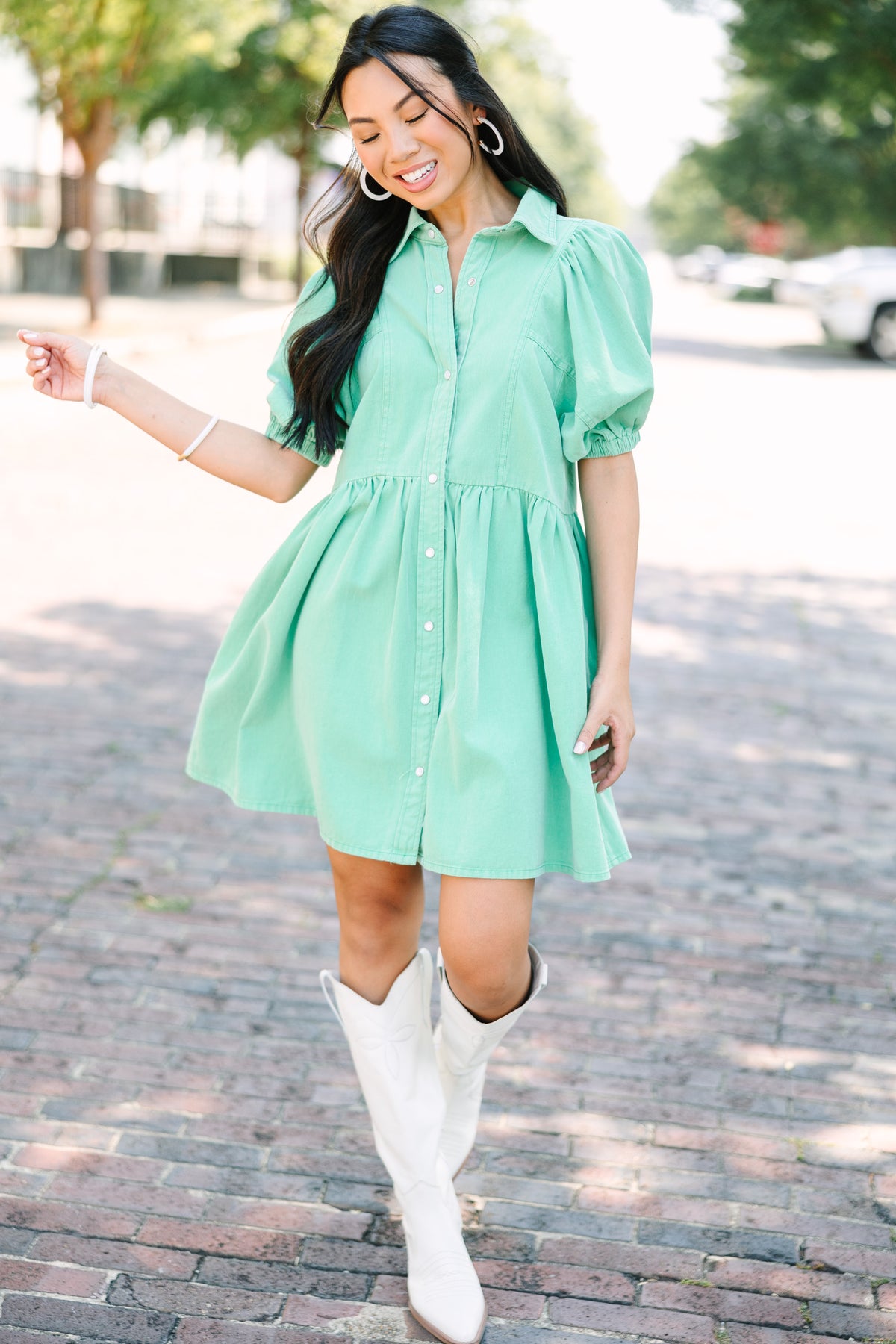 denim green dress Well Known Babydoll – Shop the Mint DIY Fit and Flare yellow shades and distressed WORKWEAR24 Collection:Boardwalk Stripe