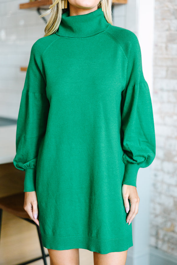 Wherever You Go Green Turtleneck Sweater Dress