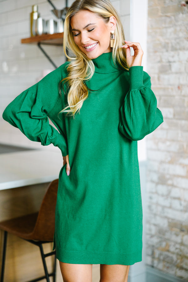 Wherever You Go Green Turtleneck Sweater Dress