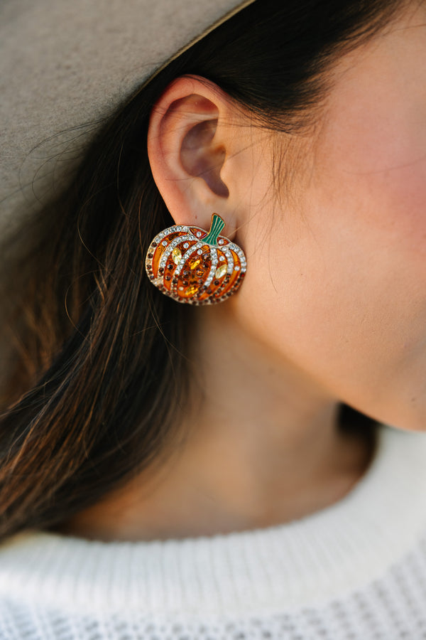 rhinestone pumpkin earrings, fall earrings, trendy boutique accessories