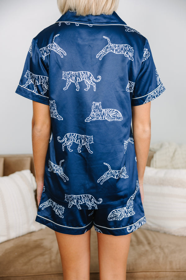 In Plain Sight Navy Blue Tiger Print S/S Pajamas