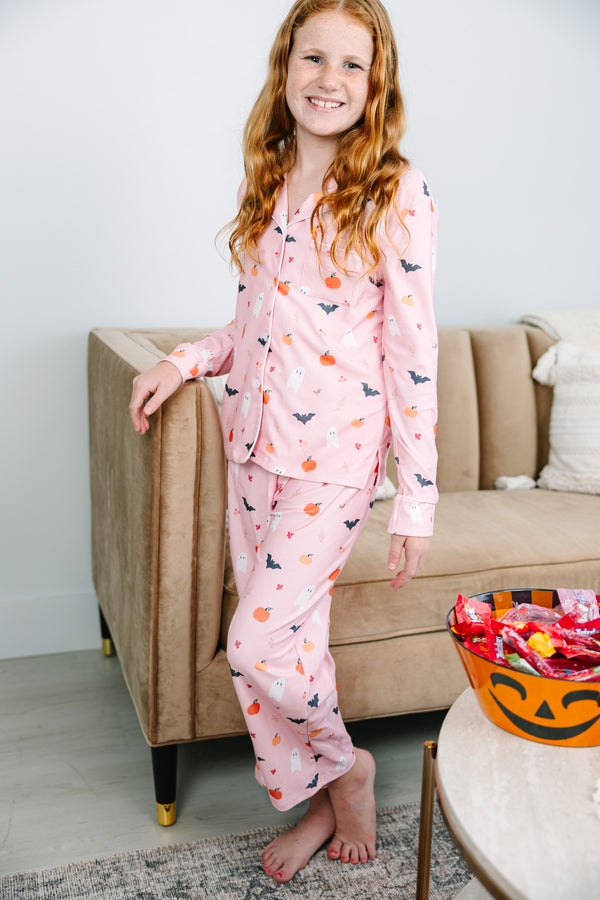 Halloween pajamas, pink Halloween pajamas, boutique matching pjs