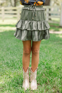 Girls: Take The Leap Light Olive Ruffled Skort