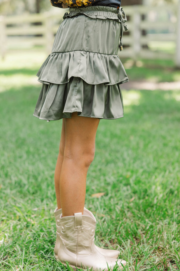 Girls: Take The Leap Light Olive Ruffled Skort