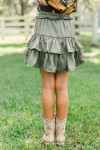 Girls: Take The Leap Light Olive Ruffled Skort