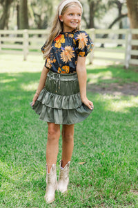 Girls: Take The Leap Light Olive Ruffled Skort