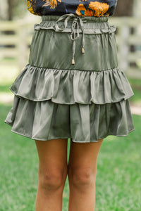 Girls: Take The Leap Light Olive Ruffled Skort