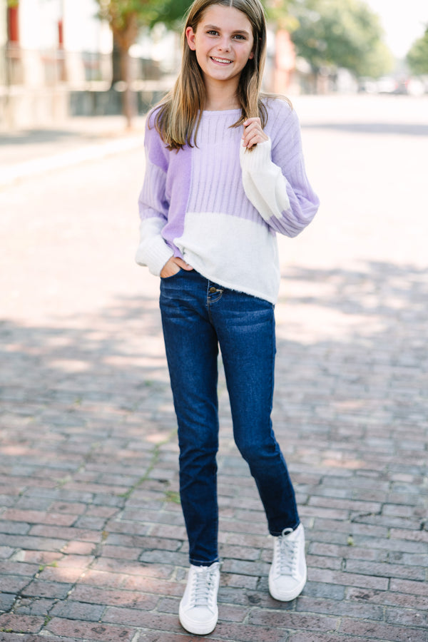 Girls: Totally You Lavender Purple Colorblock Sweater