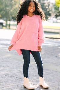 Girls: As It Happens Candy Pink Bubble Sleeve Sweater