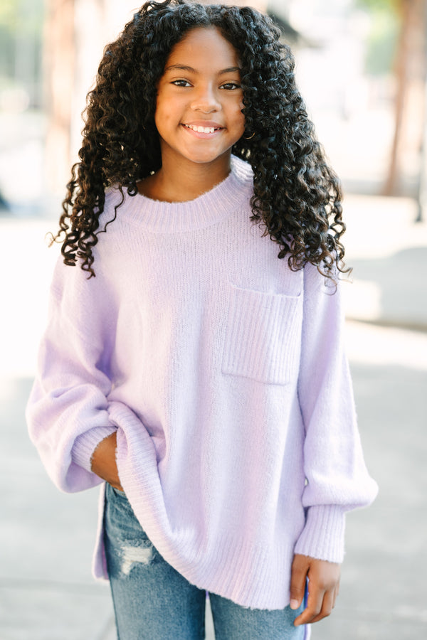 Girls: As It Happens Lavender Purple Bubble Sleeve Sweater
