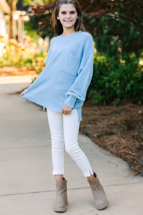 Girls: As It Happens Light Blue Bubble Sleeve Sweater