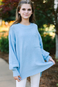Girls: As It Happens Light Blue Bubble Sleeve Sweater