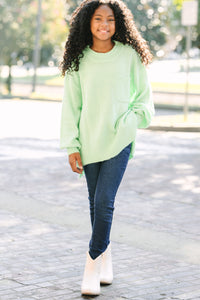 Girls: As It Happens Sage Green Bubble Sleeve Sweater
