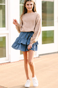Girls: Can't Help But Love Taupe Pearl Studded Sweater