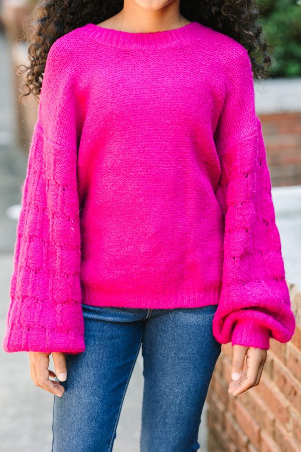 Girls: Feeling Close To You Magenta Purple Textured Sweater