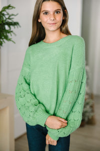 Girls: Feeling Close To You Mint Green Textured Sweater