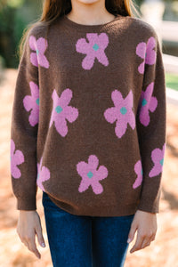 Girls: Feeling Fun Brown Floral Sweater