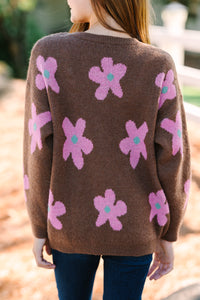 Girls: Feeling Fun Brown Floral Sweater