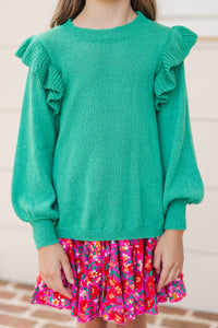 Girls: Give Me A Call Emerald Green Ruffled Sweater