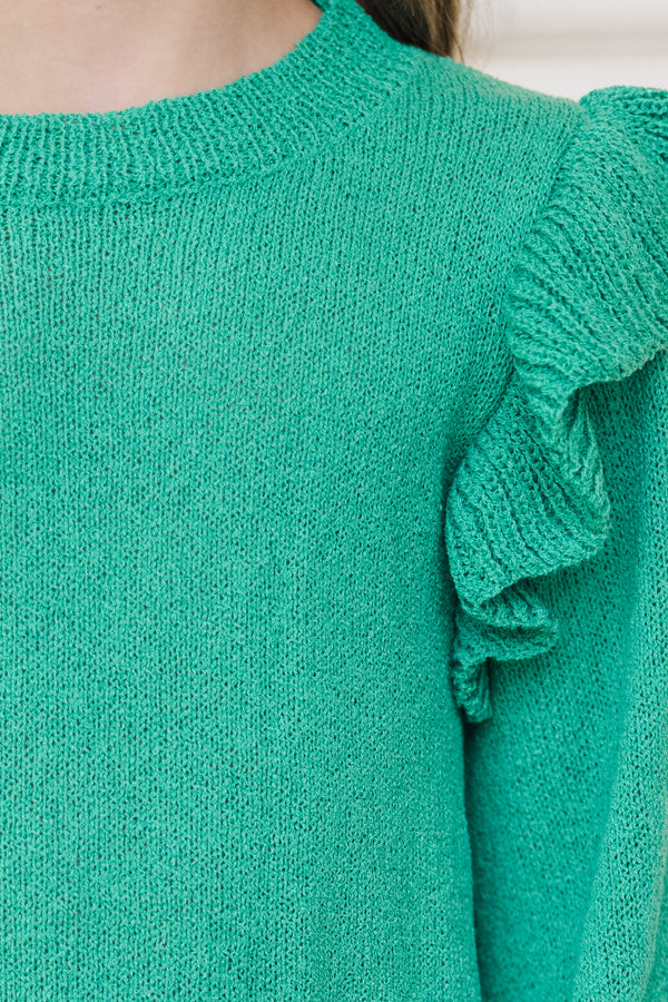 Girls: Give Me A Call Emerald Green Ruffled Sweater