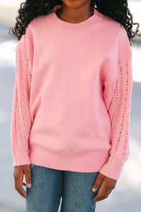 Girls: Just Too Sweet Pink Cable Sleeve Sweater