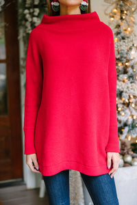 The Slouchy Red Mock Neck Tunic