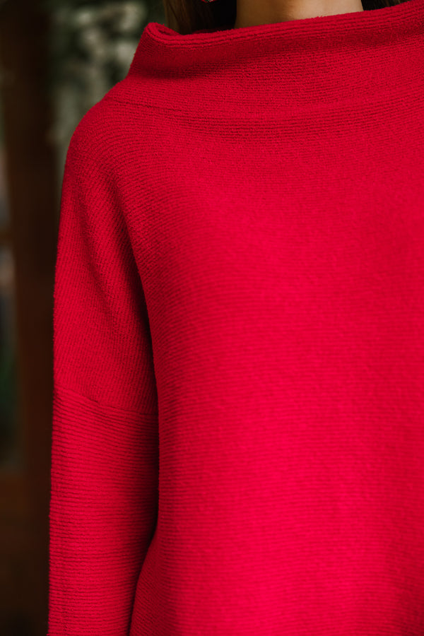 The Slouchy Red Mock Neck Tunic