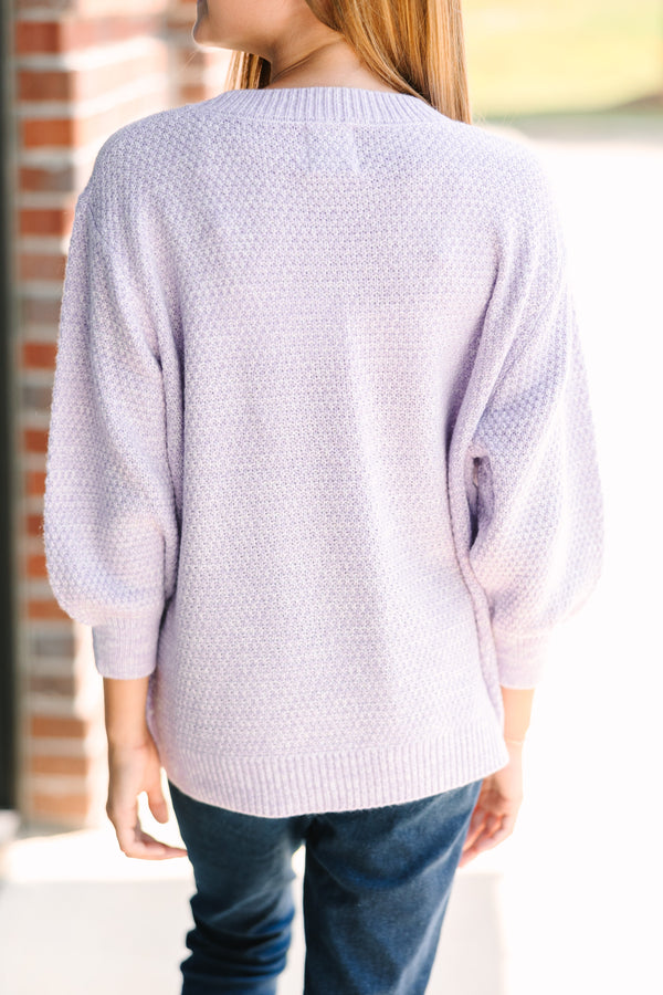 Girls: The Slouchy Lavender Purple Bubble 3/4 Sleeve Sweater