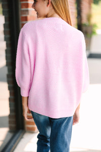 Girls: The Slouchy Candy Pink Bubble 3/4 Sleeve Sweater