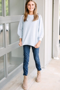Girls: The Slouchy Light Blue Bubble 3/4 Sleeve Sweater